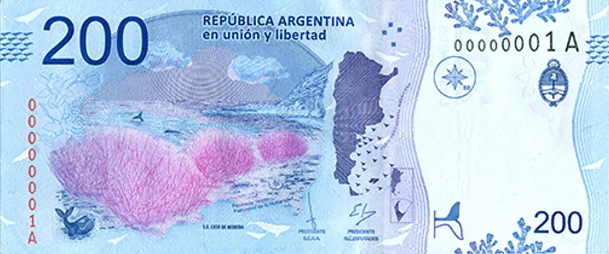 Billete de 200 pesos argentinos con motivo de animales autóctonos
